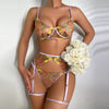 3-Piece Sensual Floral Lace Transparent Lingerie Embroidery  Kits Intimate